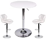 Pub Table Set 3 Piece - 24 inch Round Table with 2 Leatherette Chairs - Height Adjustable (White Barstools + White Pub Table)