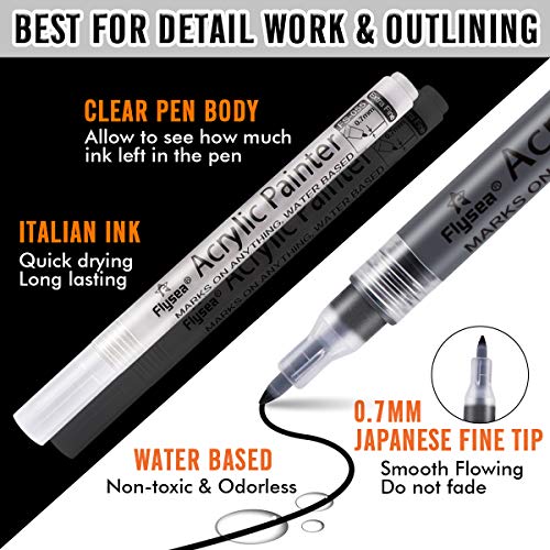 Bamoer Black Paint Pens, White Acrylic Pen for Rock, Ceramic, Stone