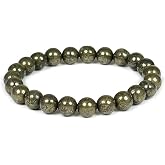 Anagha Jewels Natural Pyrite Gemstone 8mm Round Beaded Stretchable Bracelet, 7.5
