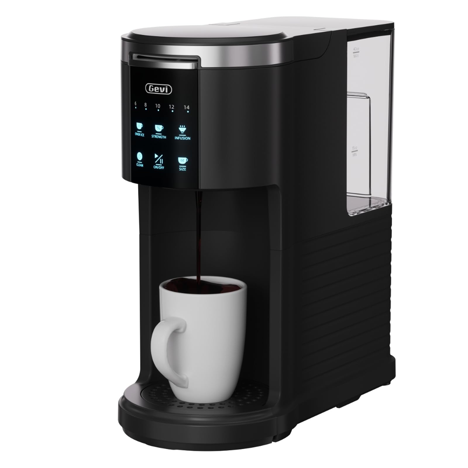 Gevi Single Serve Coffee Maker, Compatible with Pods & Ground Coffee, 40oz Removable Water Reservoir, 5 Brew Sizes (6-14oz), Compact for Kitchen Use, Black