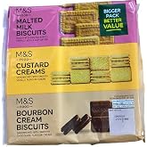 M&amp;S Bigger Value Trio Pack Malted, Custard Creams and Bourbon Cream Biscuits Sections 500g (Pack of 2)