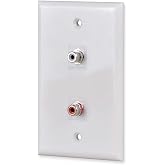 RCA Wall Plate, HTTX White 2-Port RCA Wall Plate with Removable F/F RCA Keystone Jack Inserts for L/R Stereo Speakers