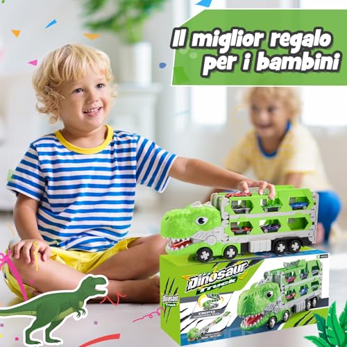 iKidiki Dinosaur Toy 2 3 4 5 Years Car Child Toy 2 3 4 5 Years Old Truck Gift Children 2 3 4 Years Old Toys Boy Girl 2-4 Years Old Truck Transport Dinosaur with 6 Mini