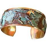 Elaine Coyne Collectible Artwear Verdigris Patina Contemporary Running Horse Cuff Bracelet - USA Made