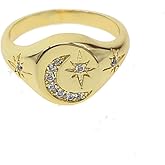 ATJMLADYJEWELRY Classic women finger jewelry Gold plated moon star engraved star signet ring 6 7 8 (8)