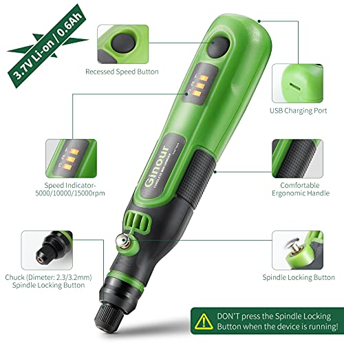 Cordless Rotary Tool, Ginour Mini Rotary Tool with 3Speed, USB
