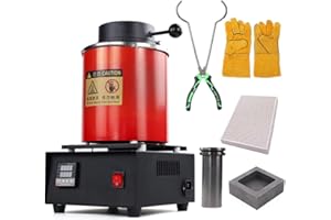 HIPOGT 3KG Gold Melting Furnace,1400W 2000F Digital Electric Melting Furnace with Graphite Crucible for Melt Scrap, Silver, Gold, Copper, Aluminum 110V Refining Casting Furnace