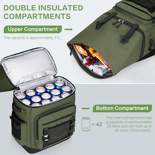 YOUNGOA Mochila Nevera Isotermica a Prueba de Fugas, Expandible Impermeable Mochila Termica Grande Thremal Bolsa Picnic para Hombre y Mujer