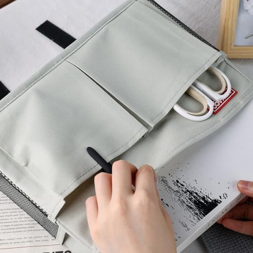 HAKACC Bedside Storage Organizer, Hanging Bed Organizer Bedside Caddy Remote Holder for Home College Dorm Light Grey