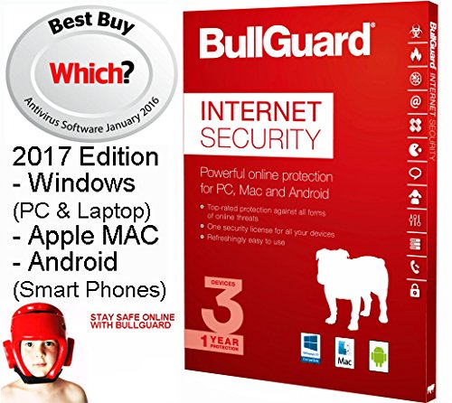 BullGuard Internet Security 2017 Edition – UPGRADED VERSION Anti-Virus: PC & Laptops (Windows), MAC & Android on 1 to 3 devices (12 month licence pack)