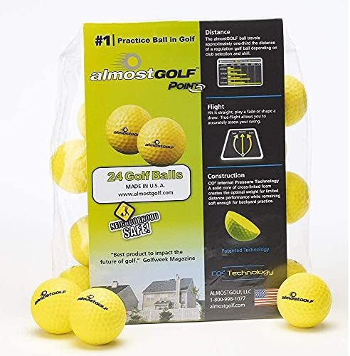 Practice Golf Balls for Golf Training. Made by AlmostGolf. Feel Solid Contact for Great Feedback. Limited Flight for Backyard use. Safe for Indoors. A Golfer Must Have (36 Pack Yellow with 5 Tees)