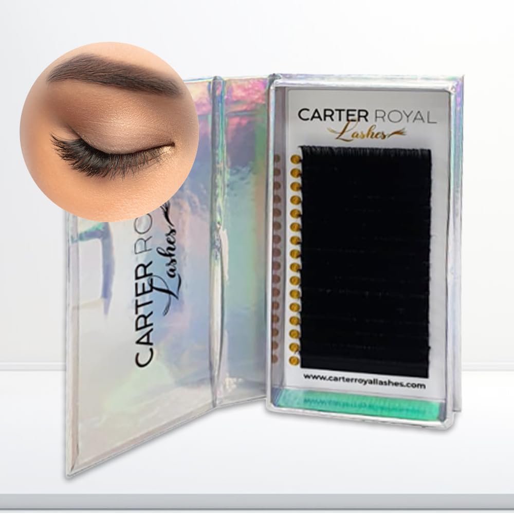 Carter Royal Russian Volume Silk Lashes Individual Eyelash Extensions Ultra-lightweight With Superior Curl Retention Assorted Lengths Easy Fan Lashes Curl Volume Eyelashes 16 Rows - D Curl 0.07 (9mm)