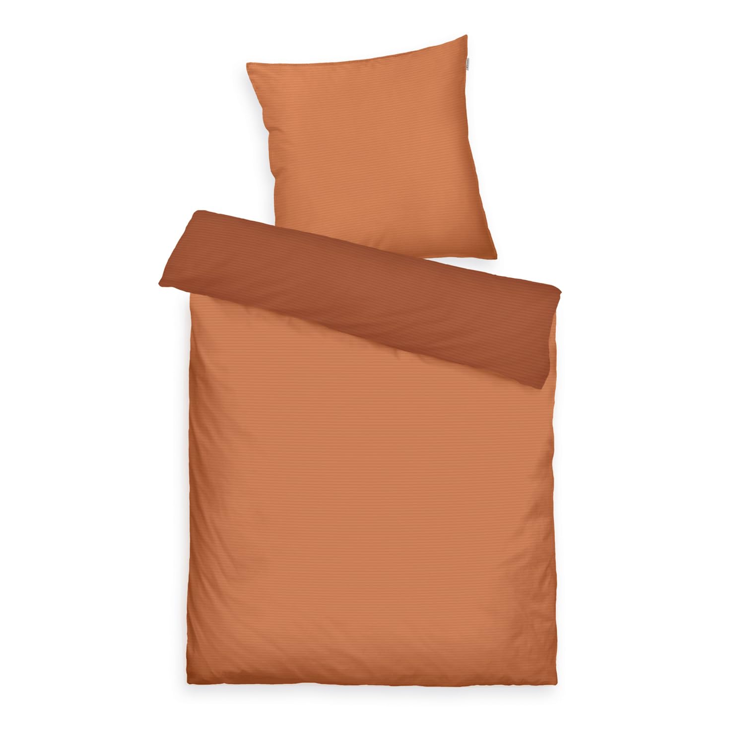 TOM TAILOR TWO Tone Solid Colours Satin Bed Linen 80 x 80 cm + 135 x 200 cm with Double Stitching on Pillow Reversible Motif and Coloured Brand Zip Two Tone Solid Colours Orange (Warm Coral)