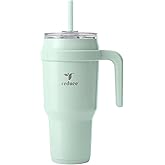 REDUCE Cold1 40 oz Tumbler with Handle - Vacuum Insulated Stainless Steel Water Bottle for Home, Office or Car, Reusable Mug with Straw or Leakproof Flip Lid, Keeps Drinks Cold All Day-Gloss Sea Glass