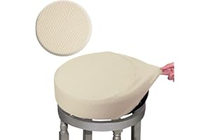 BUYUE Bar Stool Covers, Luxury Fabric Dia.16-18" Round Crease-Resistant Stretchy Washable Jacquard Dustproof Stool Seat Slipcover, L-Beige-1 Count