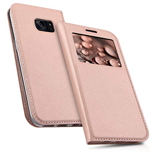 kwmobile Flip Case for Samsung Galaxy S7 - PU Leather Book Style Wallet Protective Cover with Window - Rose Gold