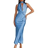 Summer Sexy Satin Backless Halter Maxi Dress for Women Elegant Sleeveless V Neck Twist Wedding Guest Dresses Cocktail