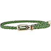 Jdlsppl Women's Faux Leather Thin Braided Belt Fashion Belt Buckle Holeless Cute Metal D Ring Summer Skinny Tie Belt