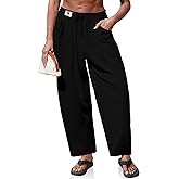 TARSE Womens Linen Barrel Pants Loose Fit Drawstring High Waist Wide Leg Casual Boho Baggy Trousers with Pockets