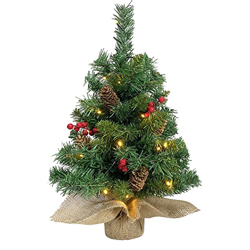 AOGU Mini Christmas Tree 24Inch Prelit Artificial Tabletop Tree Holiday Decoration with 35 Lights and Cloth Bag Base Xmas Home Table Small Christmas Tree Linen Base