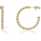 PAVOI 14K Gold Plated 2.5mm Twisted Rope Hoop Earrings for Women | Round Hoops Earrings