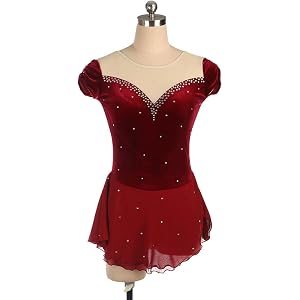 kzytamz Girls Winter Skating Costume Short Sleeve Ladies Professional Figure Skating Velvet Diamond Competition Dresses