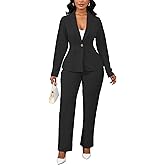 Ophestin Business 2 Piece Pant Suits for Women Dressy Blazer Straight Leg Pantsuit Set Formal Casual Office Work Outfits