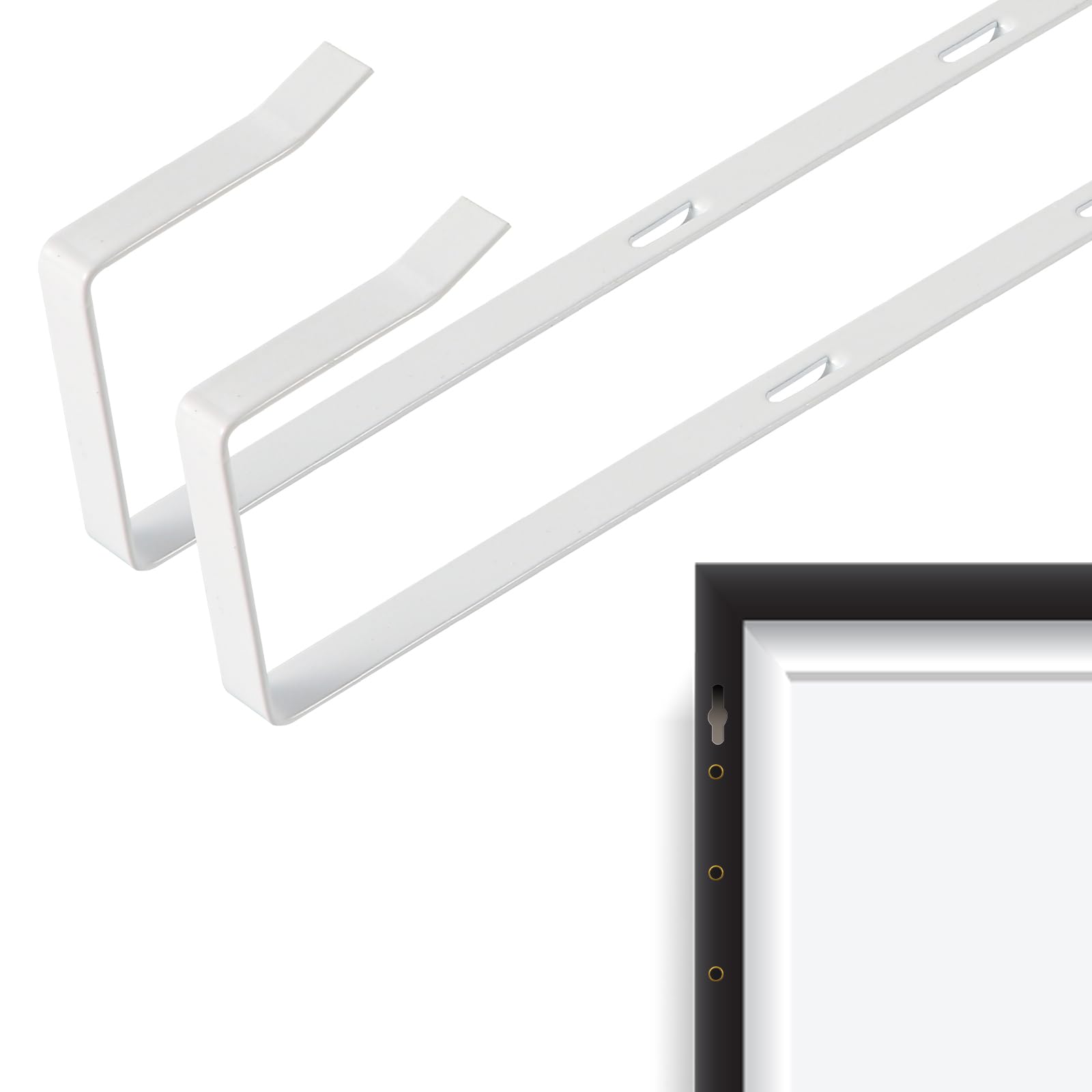 PEUTIER Over The Door Mirror Hooks - Adjustable 5 Holes Hanger Mount, Metal Hanging Bracket Hardware, 1.8in Door Depth, Holds Up to 20 Pounds (White)