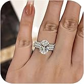 925 Silver Plated Fake Engagement Ring Promise Ring 3pcs Set Round Cut 3ct Halo Solitare Cubic Zirconia Engagement Ring for Women Fake Wedding Ring for Women's 7#