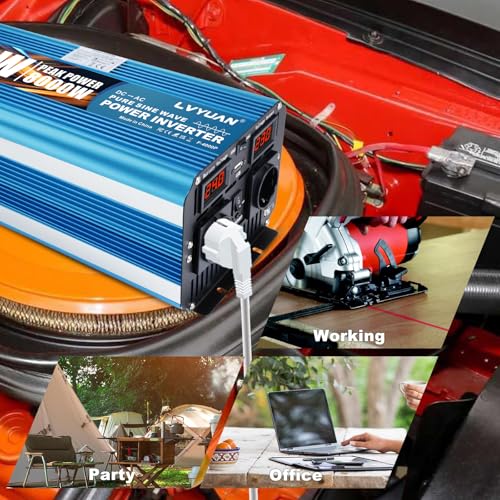 LVYUAN 24V 220V 4000W/8000W Pure Sine Inverter Transformer 2 EU AC Sockets, USB, Wireless Remote Control and LED Display for Solar Systems, Car, Camping, Travel