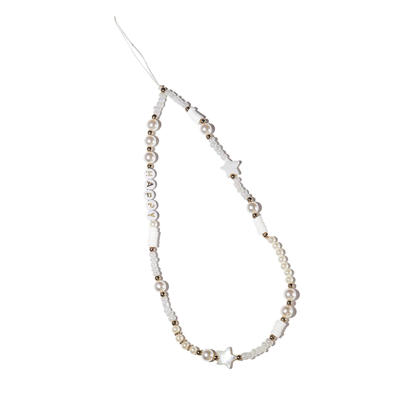 COLORFUL BLING Beaded Phone Lanyard Bohemian Natural Shell Pearl Polymer Clay Mobile Phone Chain for Women Girls Happy Forever Letters Phone String Strap-C