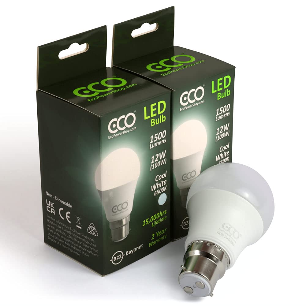 ECO 100W 2 Pin Bayonet B22 Energy Saving LED Light Bulbs, Low Energy 12W LED, Bright 1500 Lumens, 15,000Hrs Lifetime.