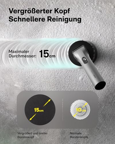 HOTO Flexi Electric Cleaning Brush with LED Display, Adjustable Angle, Extension Handle, IPX7, High Performance Bathroom Cleaning Brush Electric with 8 Interchangeable Brush Heads for Bathroom, Tiles, Floors, Car