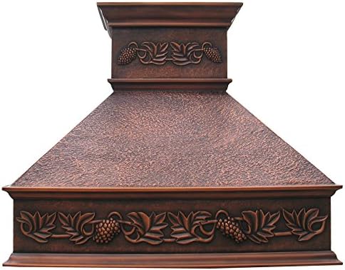 Hand Hammered Copper Vent Hood, includes Professional Liner,Internal Motor and Lighting, Sepcial Trim Design make it easy to install, Antique Copper Finish Suite to Most American Kitchens 36 x 30inch