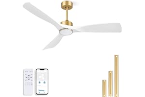 BOOSANT Ceiling Fans with Lights, Ceiling Fans with Lights and Remote Control, 52 inch Modern Smart White and Gold Ceiling Fan, Outdoor Ceiling Fans for Patios 3 Blade Bedroom Farmhouse（White）
