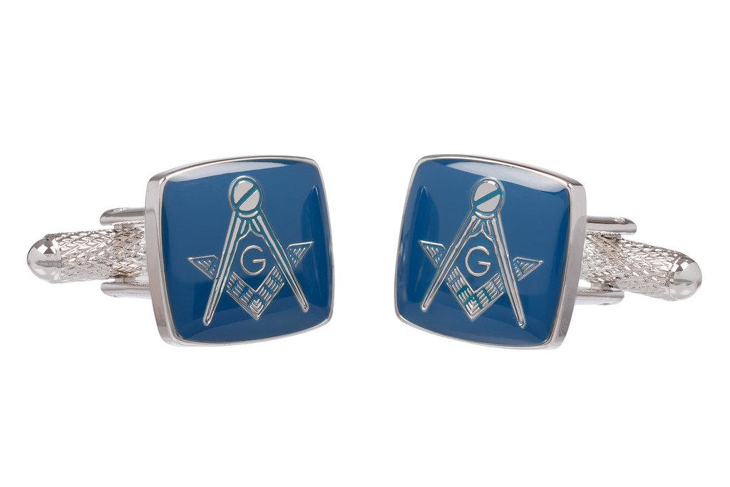 Masonic Blue Square & Compass With G Silver Colour Cufflinks Presented In an Onyx Art Box