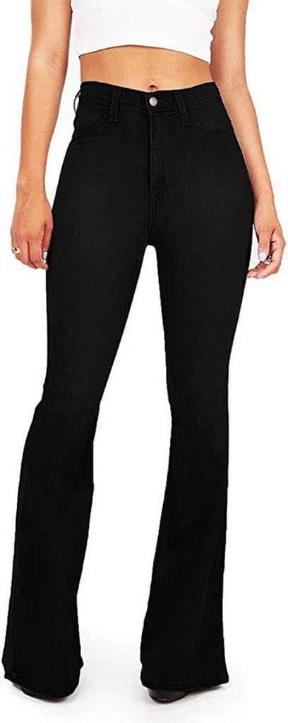 ReVeaL Women's Classic High Waist Flare Denim Jeans Bell Bottoms (BK 13)
