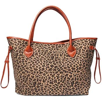 Oversized Women Canvas Casual Tote Bag Leopard Cheetah Print Handbag With Faux Leather Handle