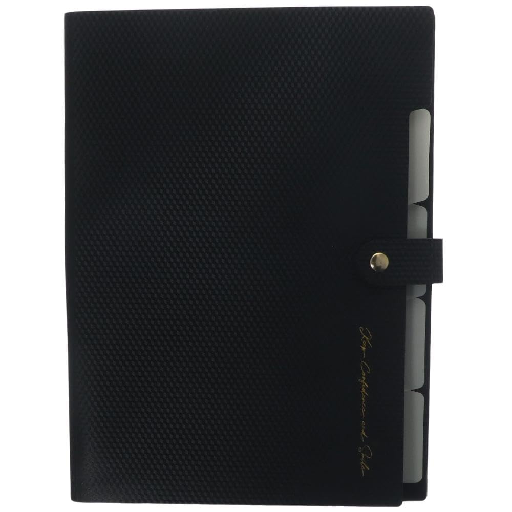 Risedot 5-Pocket Organ Clip Multi Compartment Office Storage Bag, Cute Folder Black (Beige Inner Page)