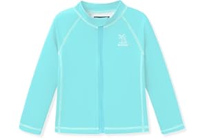BesserBay Girls Rash Guard UPF 50+ Zip Up Raglan Long Sleeve Adjustable Drawstring Swim Shirt 4-14 Years