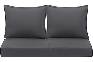 HERMOCE Outdoor Deep Seating Cushion Set, 24" x 24", Waterproof & Fade Resistant Patio Furniture Cushions with Handle, Deep Seat and Back Cushion for Chair and Sofa (2, Grey)