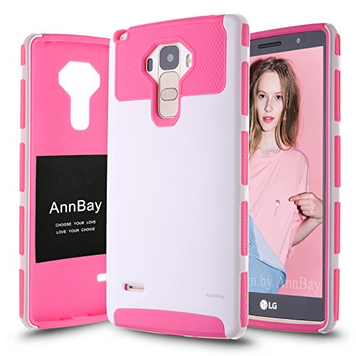 LG G Stylo / LG G4 Stylus (LS770) Case,AnnBay(TM) for LG G4 Stylus/LG G Stylo 2in1 Hybrid Armor Case Heavy Duty Case,High Impact Case(White/Hot pink)