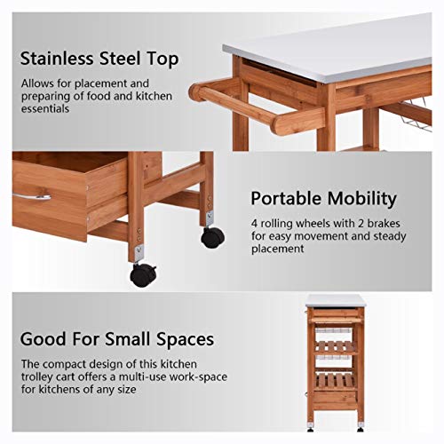 Kitchen & Dining Cart, Bamboo Kitchen Shelf Island Trolley Cart