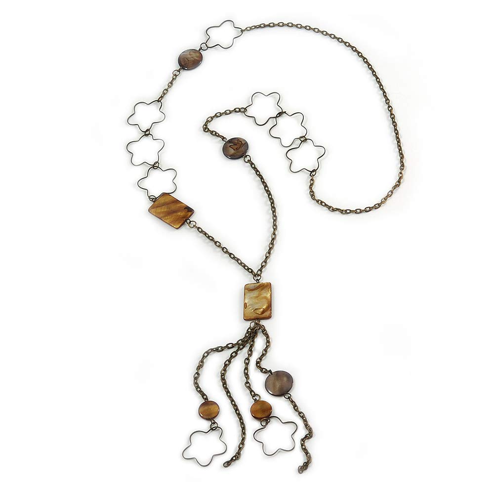 Avalaya Long Tassel with Shell & Star Necklace/Bronze Tone/Vintage Inspired/ 92cm L/ 17cm Tassel