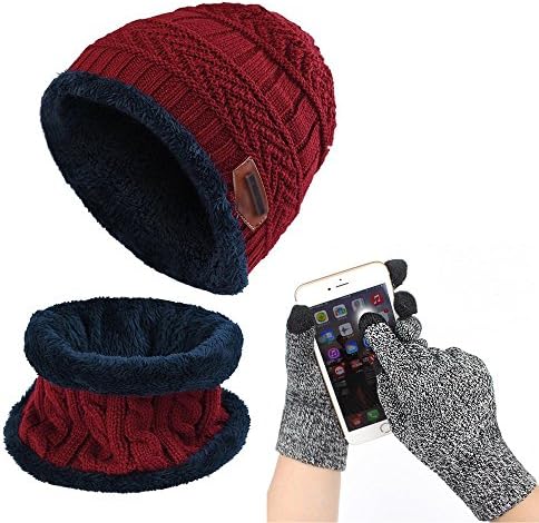 Winter Beanie Hat Scarf Set Warm Knit Hat Thick Knit Skull Cap Touch Screen Glove Unisex