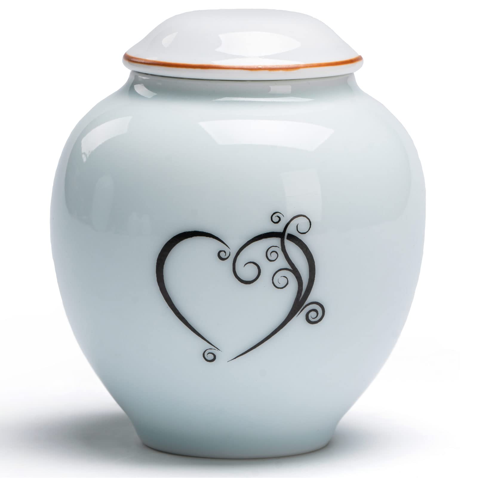 PIOSRTRR Small Urn for Human Ashes Keepsake,for Adult/Pet, Ceramic,Heart-Black