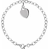 Sonia Jewels Solid 925 Sterling Silver Rolo Bracelet Heart Charm 7.5" (Width = 4.2mm)