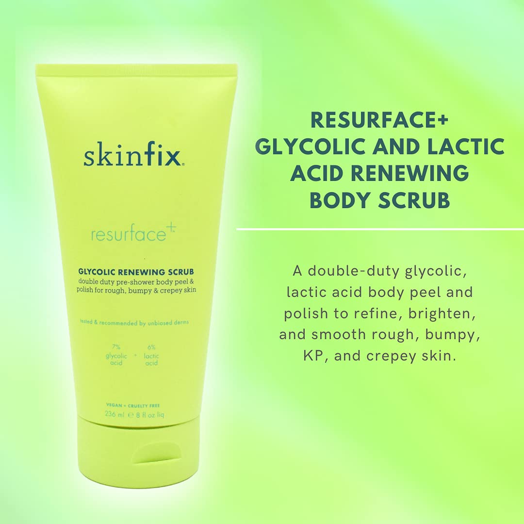 Skinfix Glycolic Renewing Scrub - 8 oz - Dual-Action Exfoliating Body Treatment - Smooths Rough Patches, Removes Flakes & Improves Skin Texture - Vegan, Cruelty Free