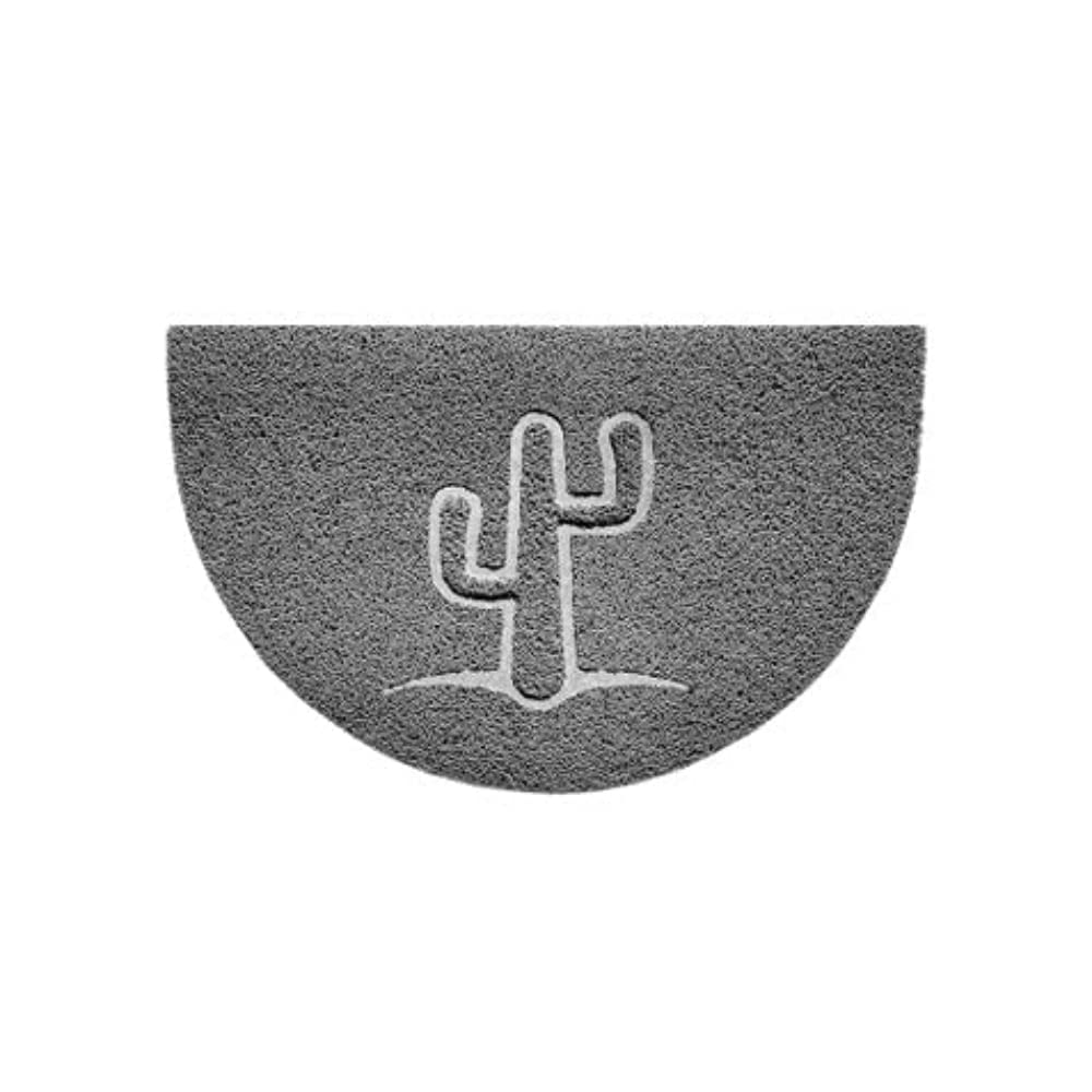 Nicoman Embossed Halfmoon Half Circle Door Mat Dirt-Trapper Jet-Washable Doormat 70x44cm (Grey, CACTUS Shape) - Use Outdoor ONLY