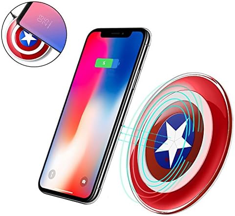 Wireless Charger, Mictchz Qi Certified Fast Charge Wireless Charging Pad Captain America for iPhone X, iPhone 8/ 8 Plus, Samsung ( No AC Adapter ) (Red)